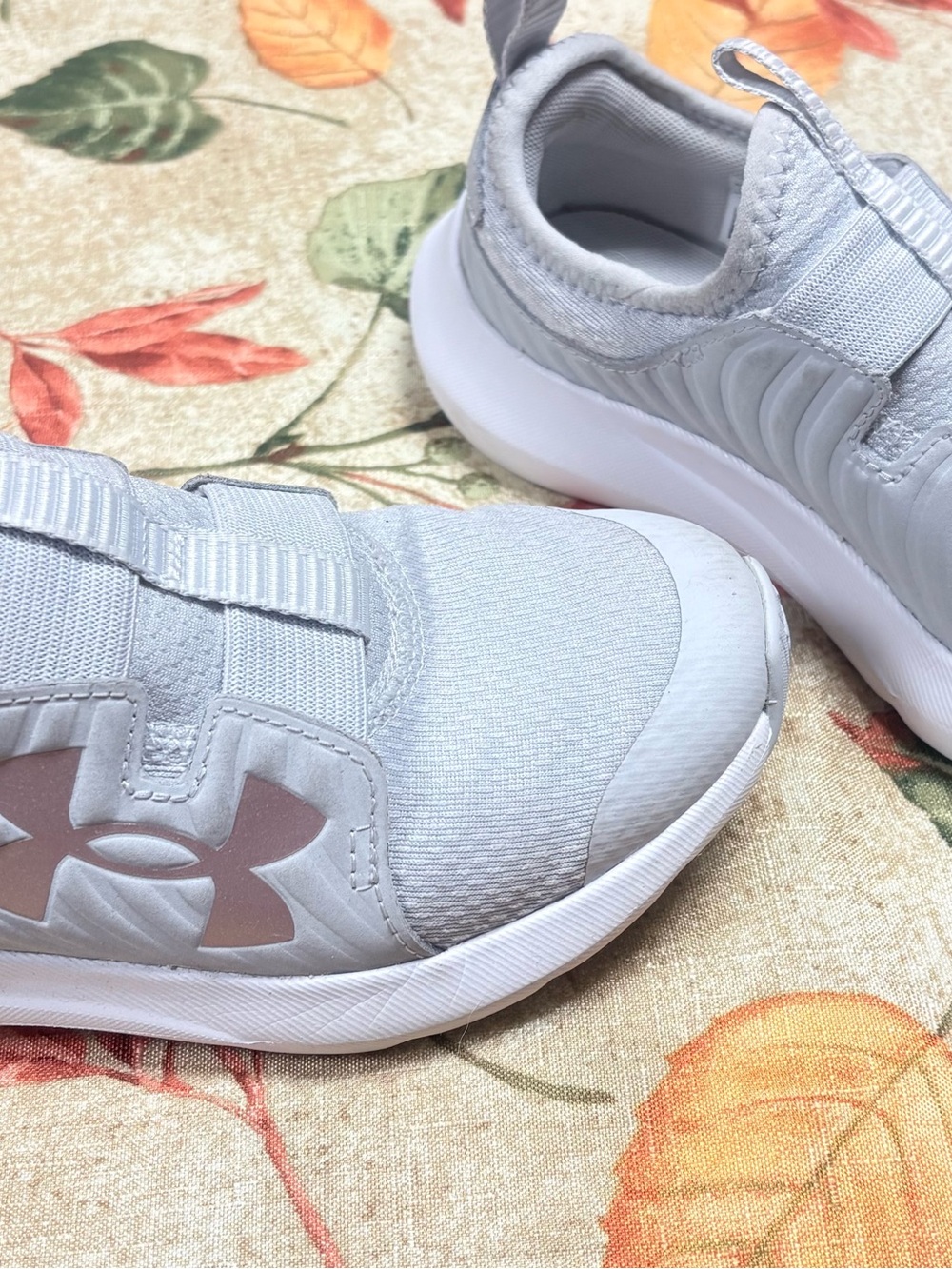 Under Armour Kids White and Light Gray Slip-On Athletic Sneakers